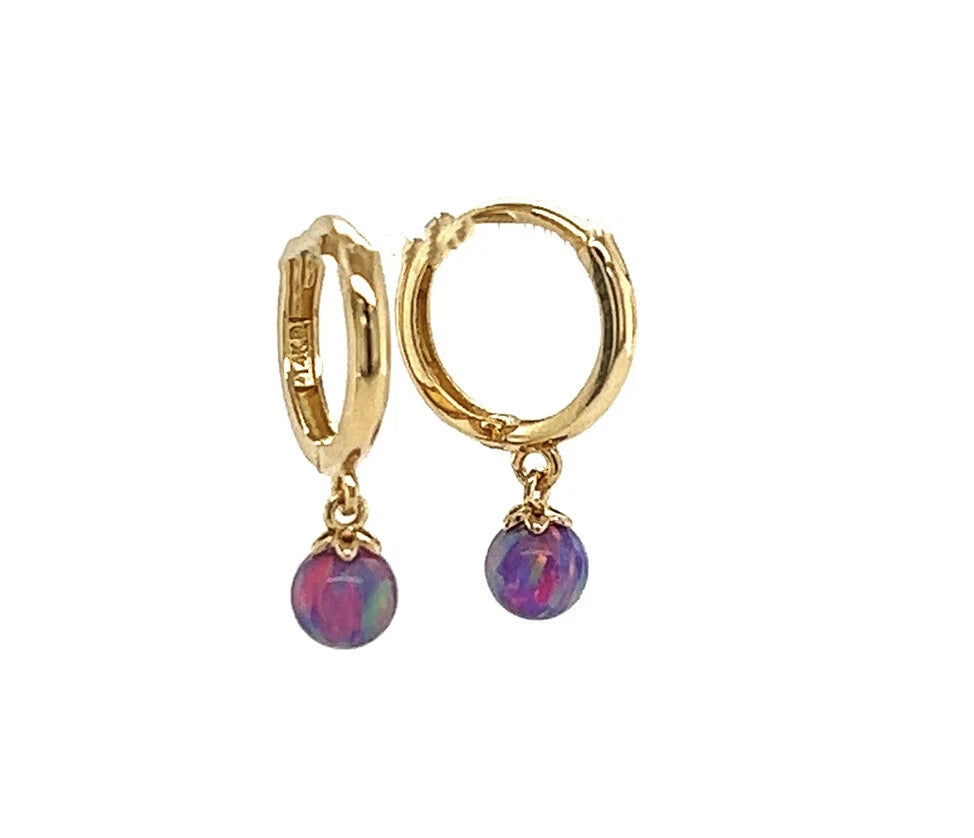 14k Yellow / White Gold Opal Huggie Dangle Earrings