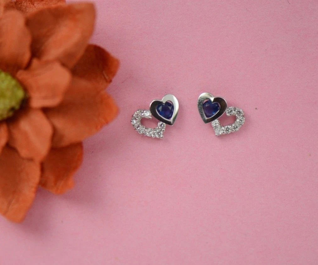 14K White Gold Double Heart Earrings