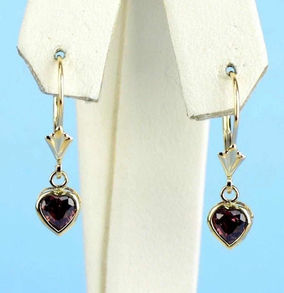 14k White Gold Dangle Bezel Heart CZ Leverback Pierced Earrings Birthstone 5x5MM