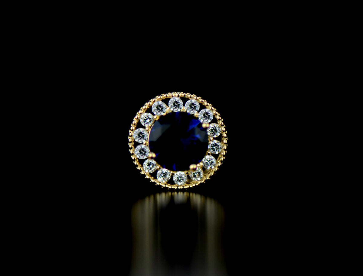14k Yellow Gold Halo Round Pendant