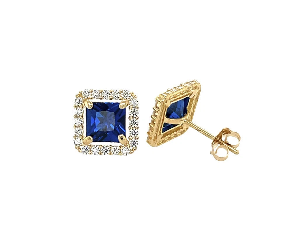 14k Yellow and White Gold Cushion Stud Earrings with Push Back