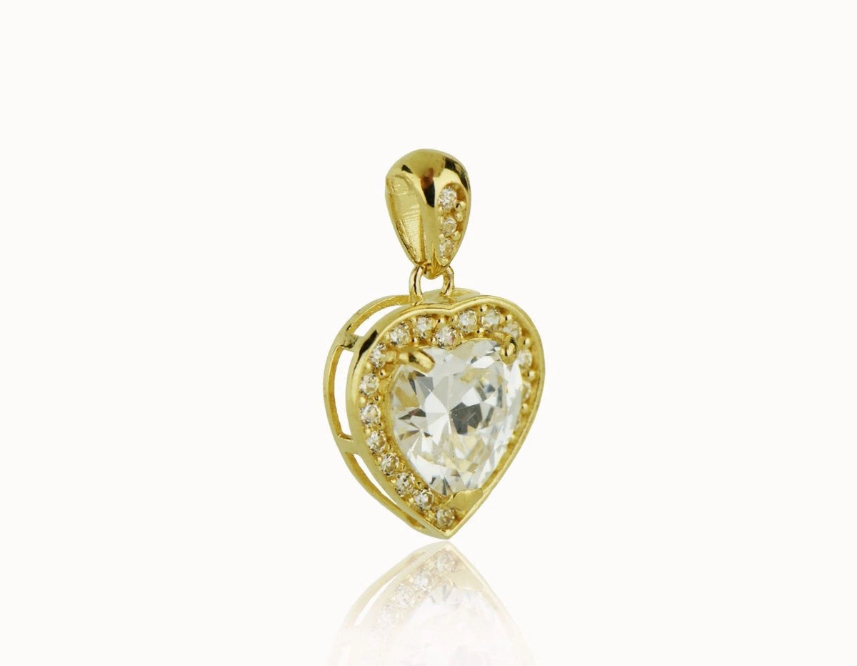 14k Yellow Gold CZ Halo Heart Pendant