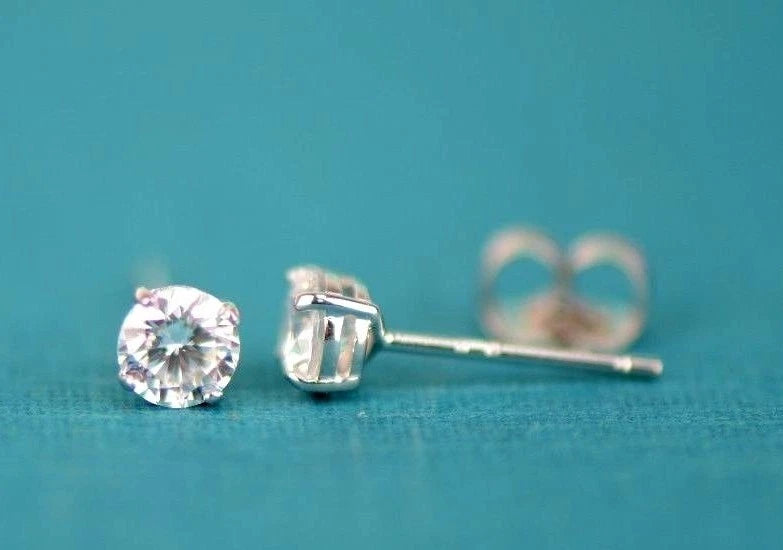 14k Heavy Basket White Gold Round AAA Quality CZ Stud with push back