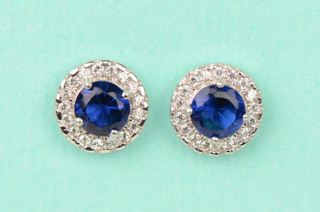 14K Solid White Gold Halo Stud CZ Screw Back Earrings