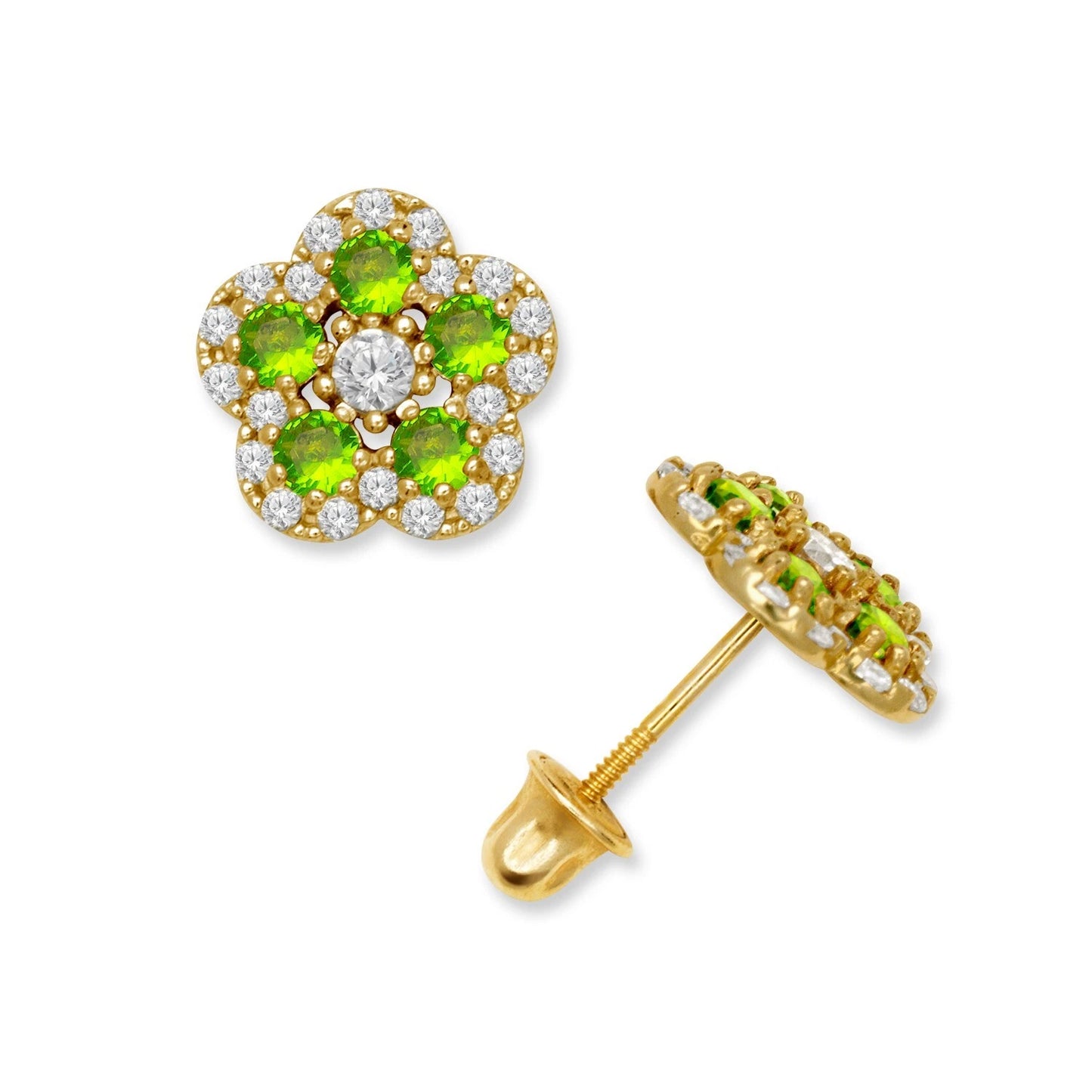 14K Yellow & White Gold Elegant Flower Earrings for Girls