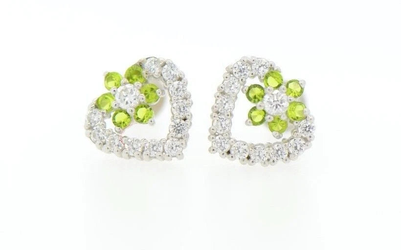 14K White Gold Heart Shape CZ Stud Earrings