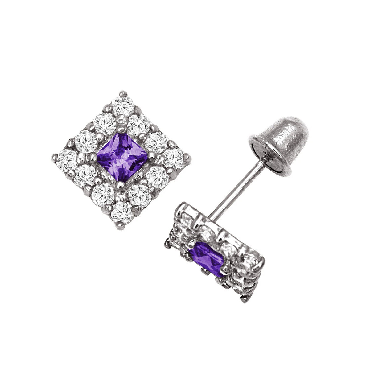 14k Yellow & White Gold CZ Birthstone Stud Screw Back Earrings for Women