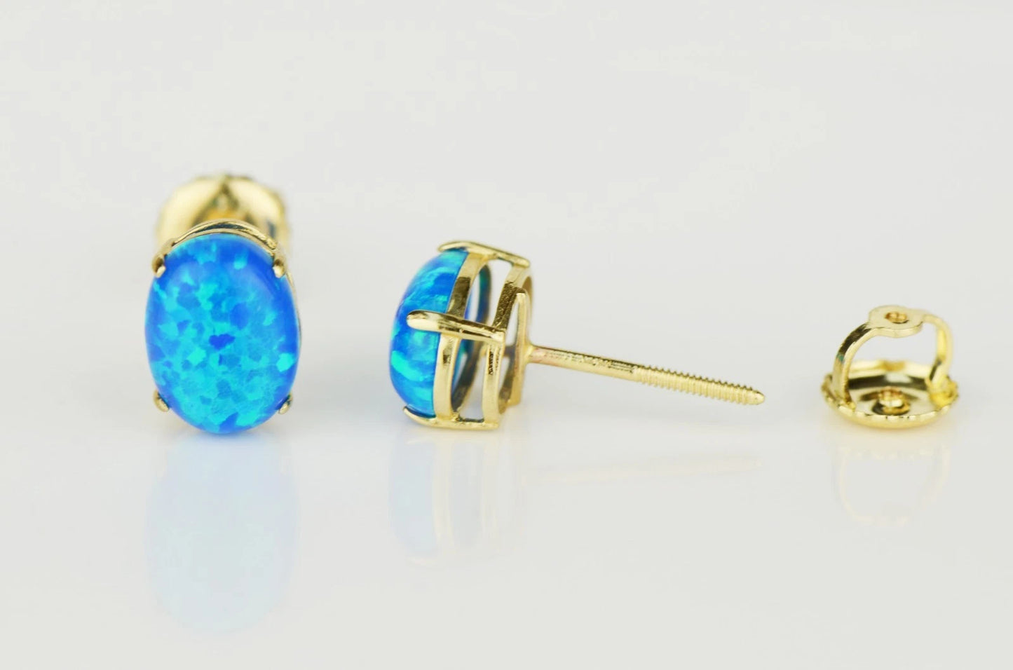 14k Yellow & White Gold Oval Opal Screw Back Stud Earrings for Earrings