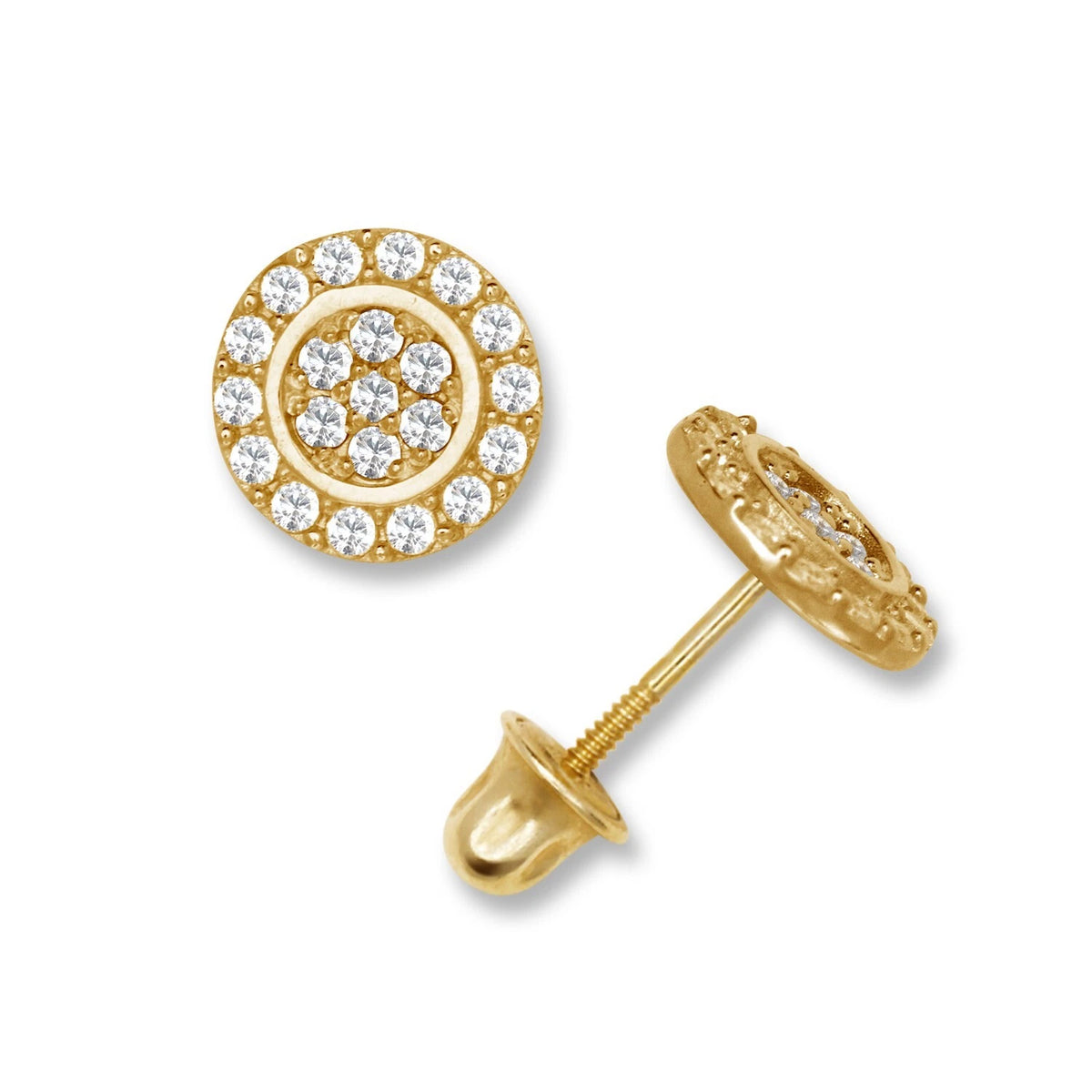 14K Yellow & White Gold Round Shaped Beutiful Screw Back Stud Earrings for Women