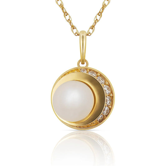 14K Yellow & White Gold Freshwater Pearl Rond Pendant For Women