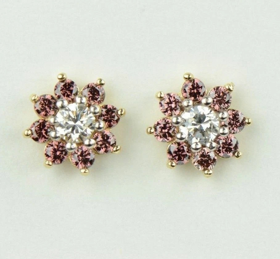 14k Yellow Gold Flower Stud Earrings with  Birthstone Screw Back