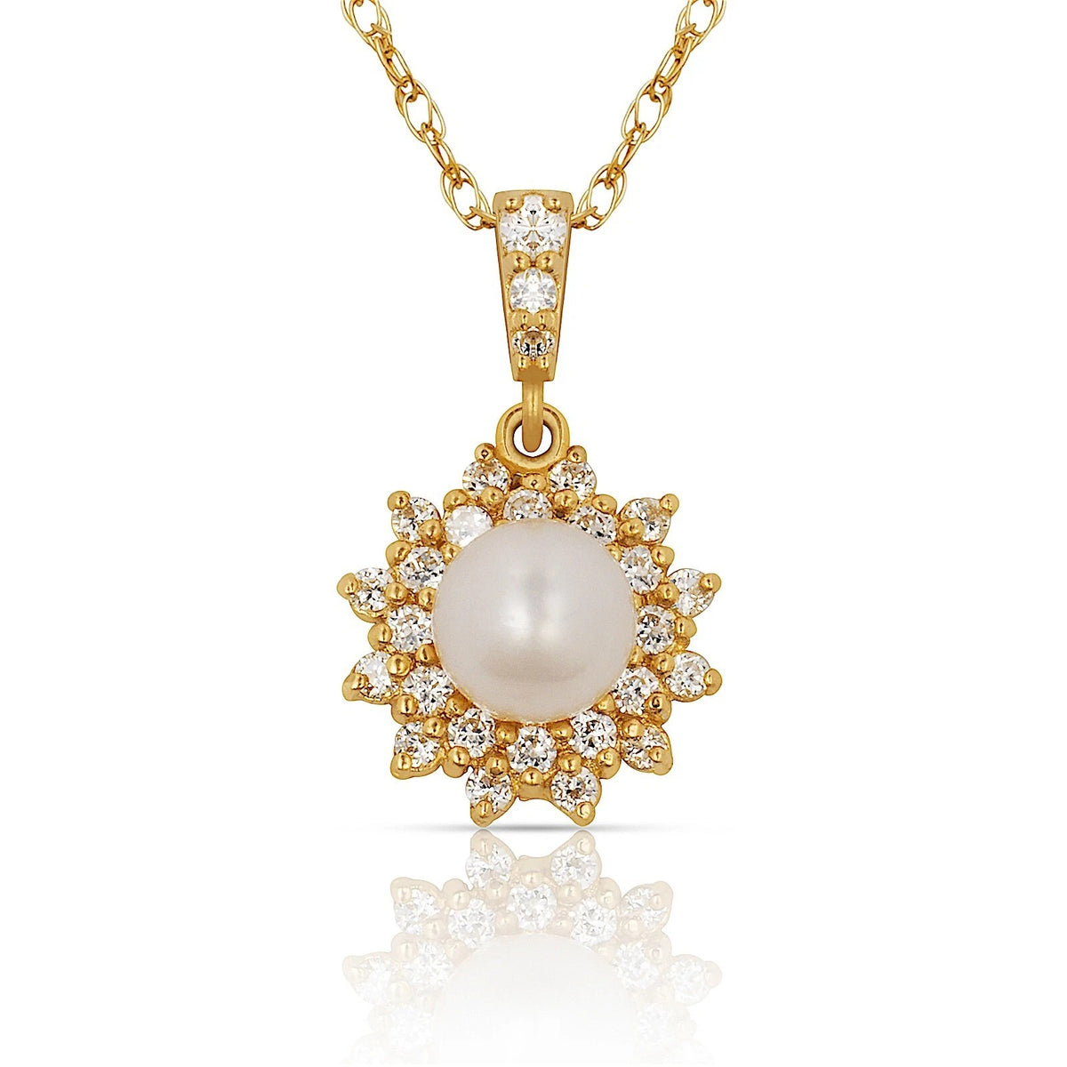14K Yellow & White Gold Freshwater Pearl Pendant For Women
