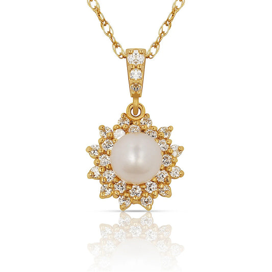 14K Yellow & White Gold Freshwater Pearl Pendant For Women