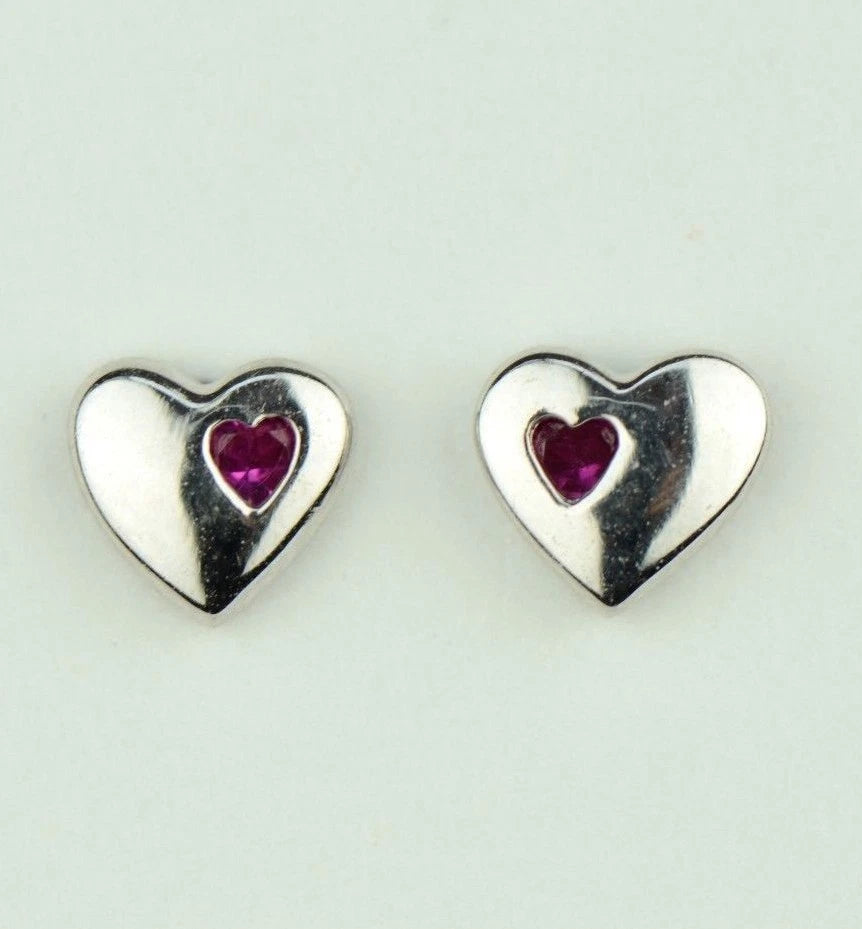 14K White or Yellow Gold Heart One Side Stone Shape CZ Stud Earrings