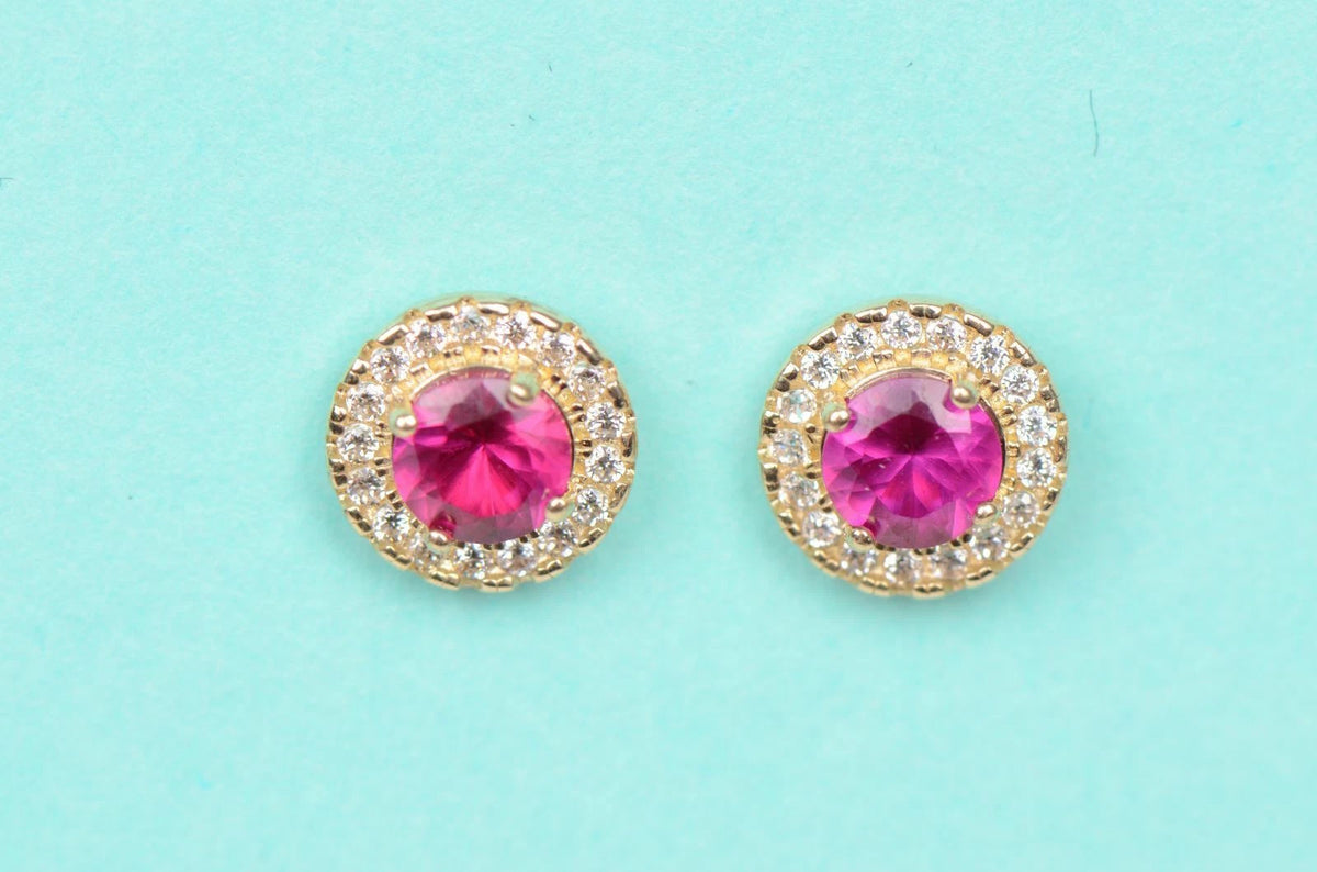 14K Yellow Gold Halo Stud Screw Back Earrings