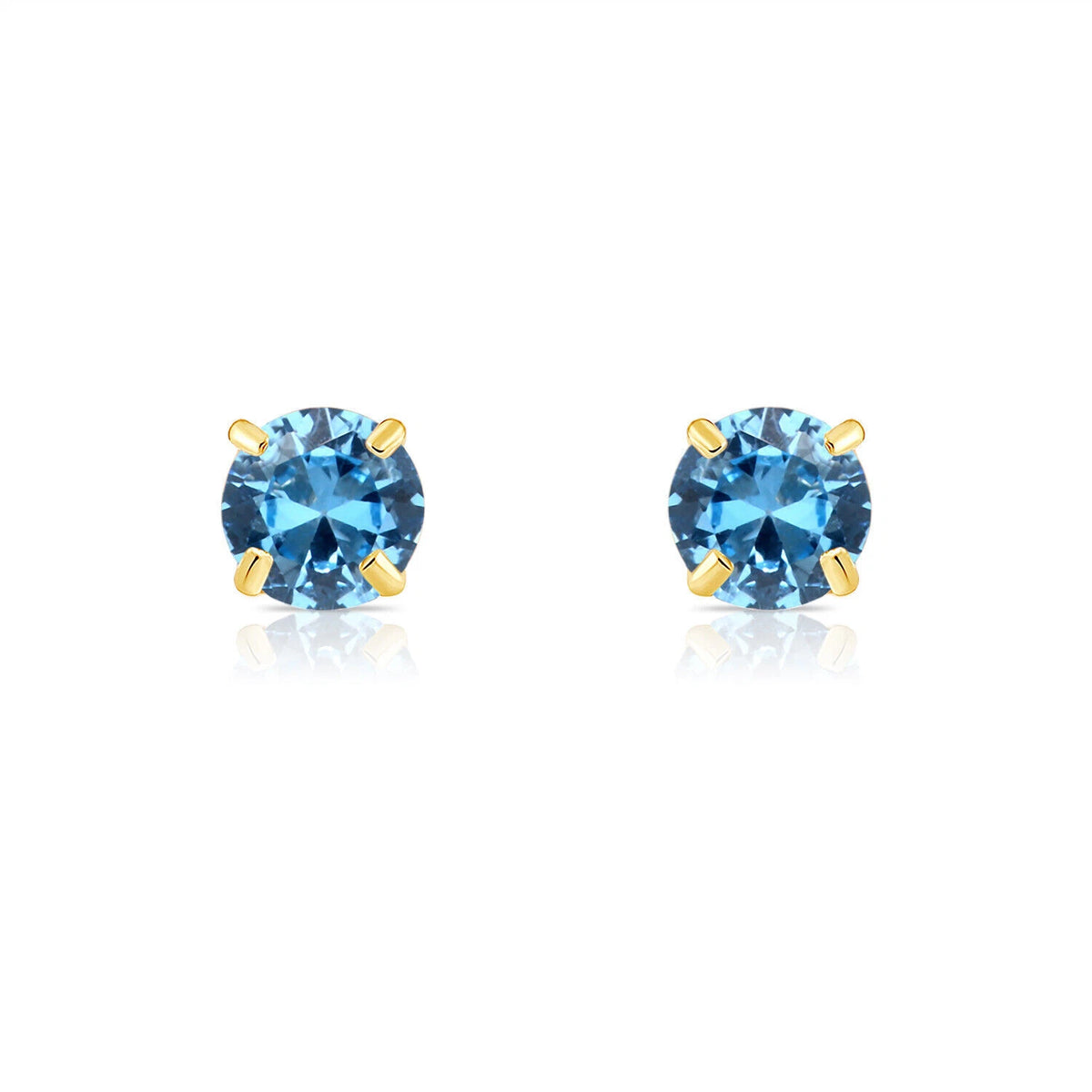14K Solid Yellow Gold 3mm Round Birthstone Stud Earrings with screw back