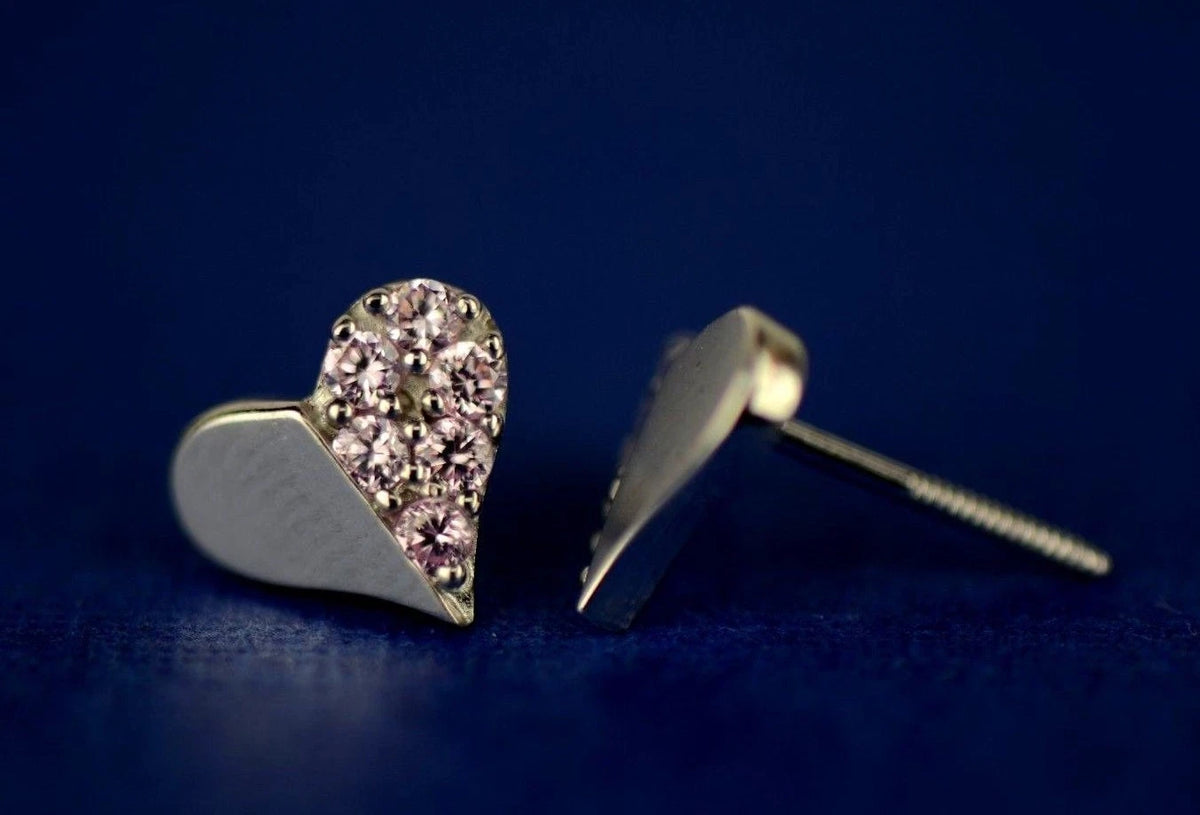 14K Yellow & White Gold Beautiful Heart Shape CZ Stud Earrings for Women