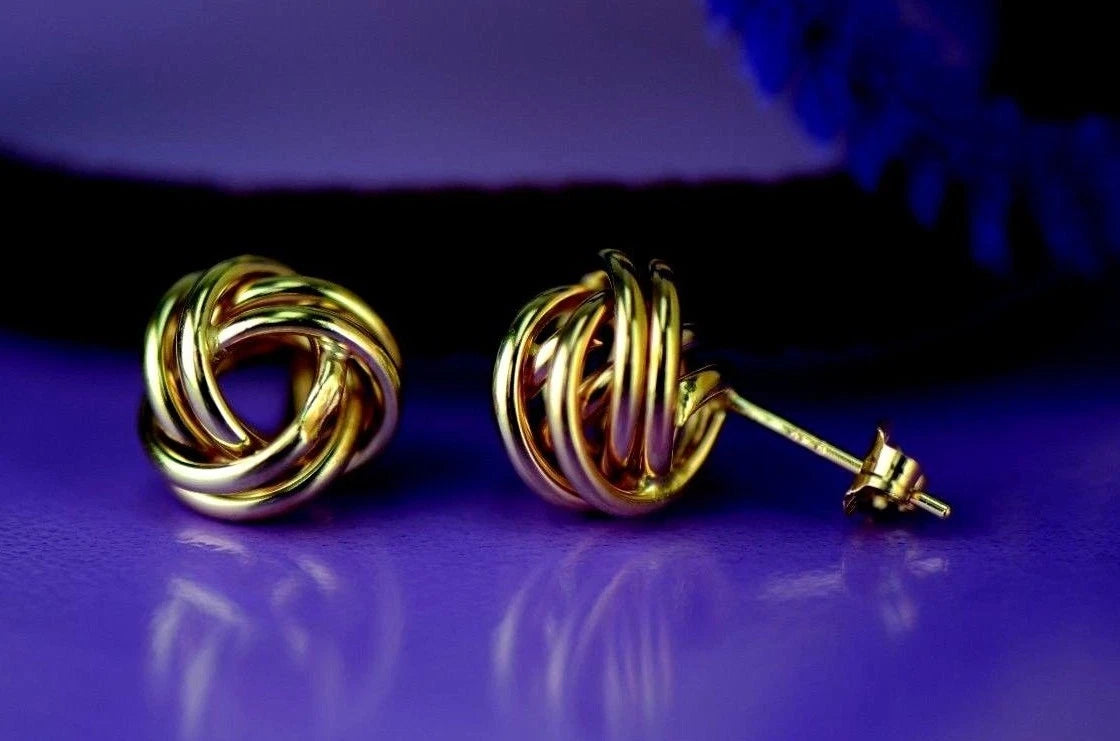 14K Yellow and White Gold Polished Love Knot Stud Earrings