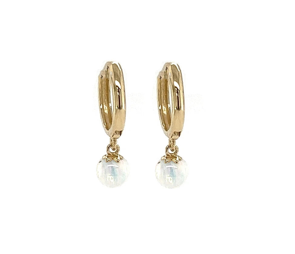 14k Yellow / White Gold Opal Huggie Dangle Earrings