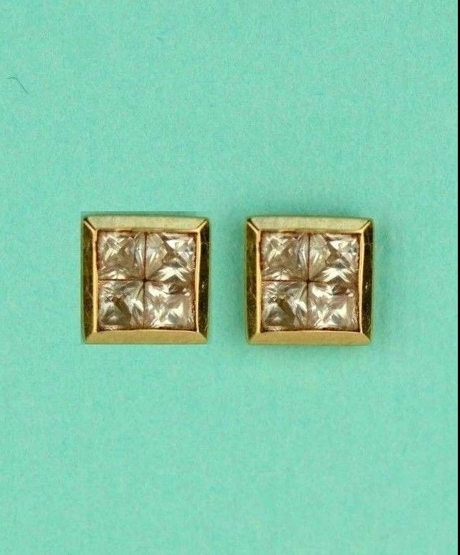 14K Yellow or White Gold Fancy Square CZ Stud Earring