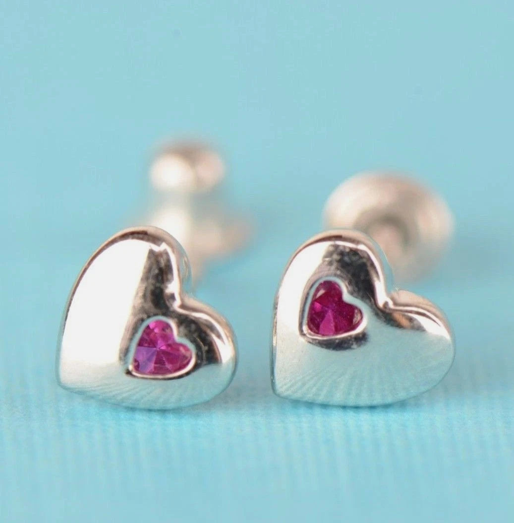 14K White or Yellow Gold Heart One Side Stone Shape CZ Stud Earrings