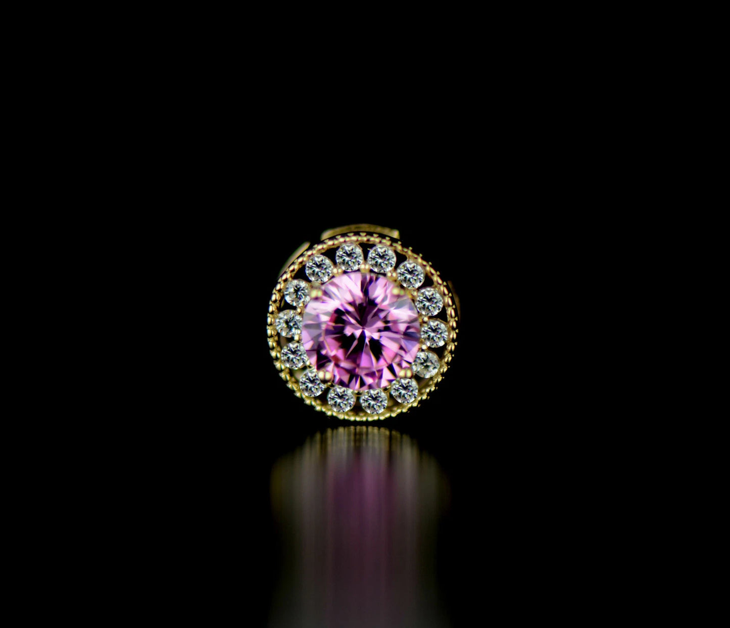 14k Yellow Gold Halo Round Pendant