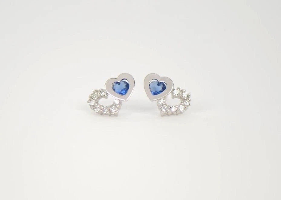14K White Gold Double Heart Earrings