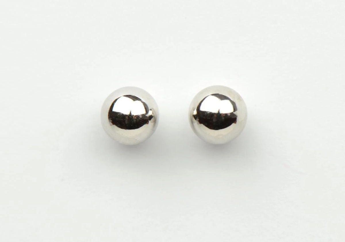 14k White Gold Ball stud earrings with screw back round High Polish