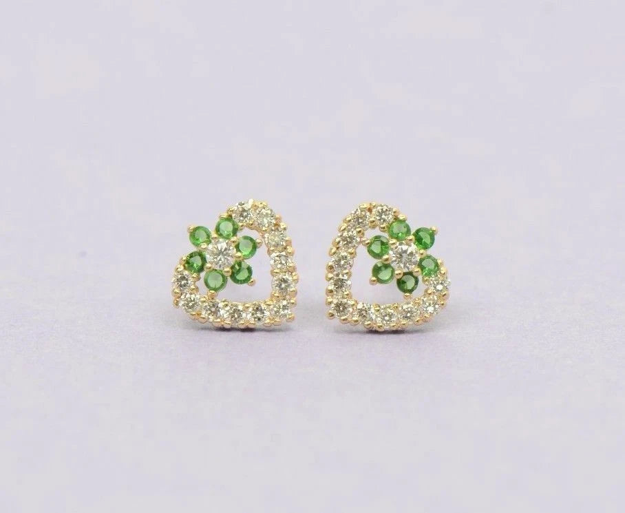 14K Yellow Gold Stud Heart Shape CZ Stud Earrings