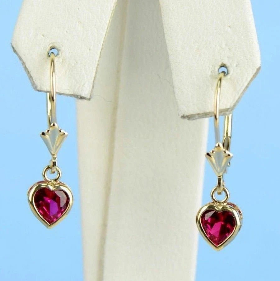 14k White Gold Dangle Bezel Heart CZ Leverback Pierced Earrings Birthstone 5x5MM