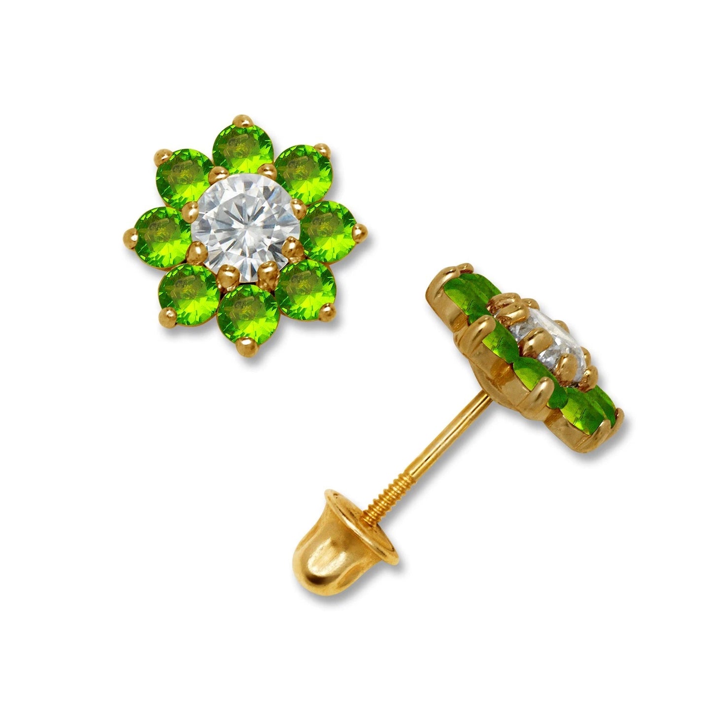 14K Yellow & White Gold Large Beautiful CZ Flower Stud Earrings for Women