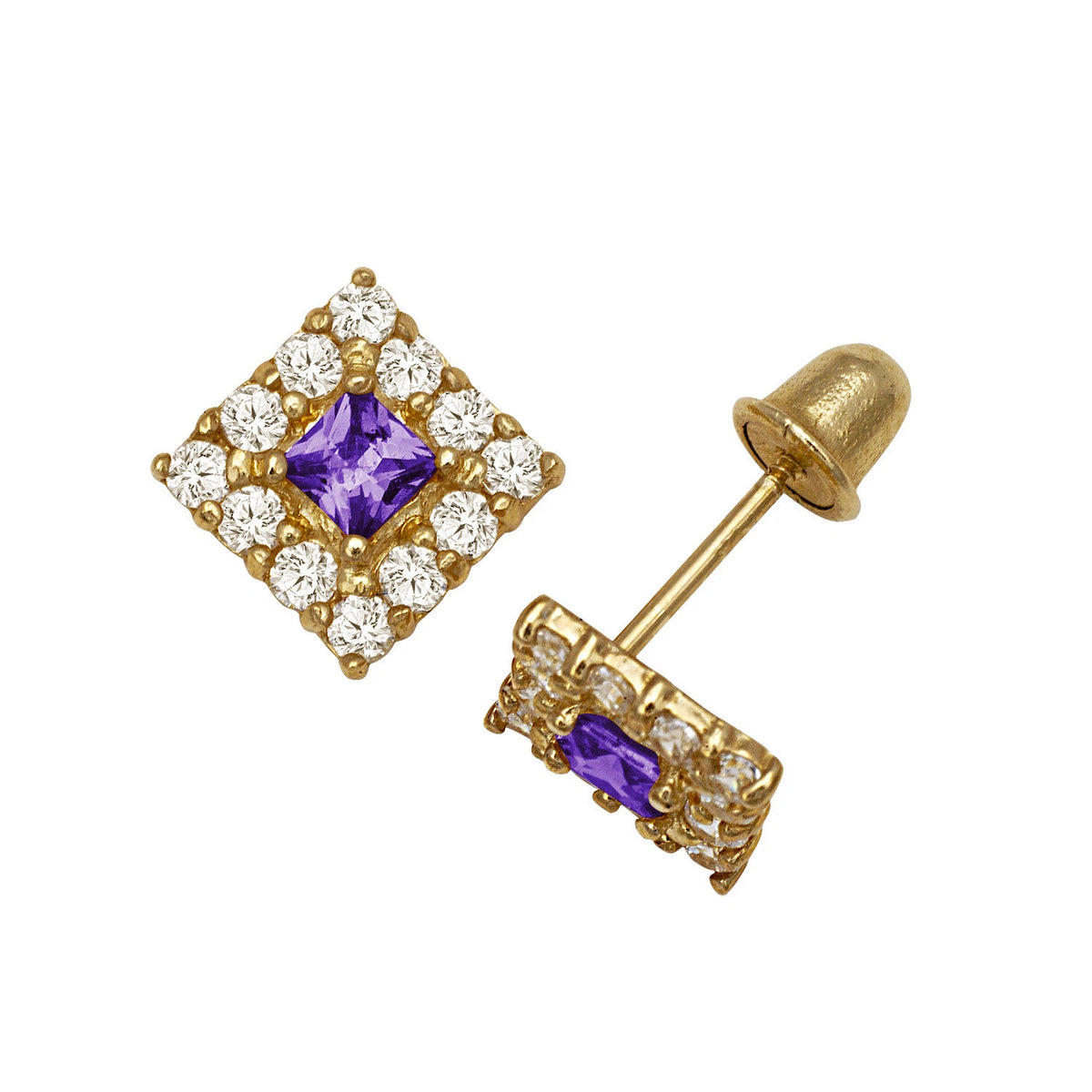 14k Yellow & White Gold CZ Birthstone Stud Screw Back Earrings for Women
