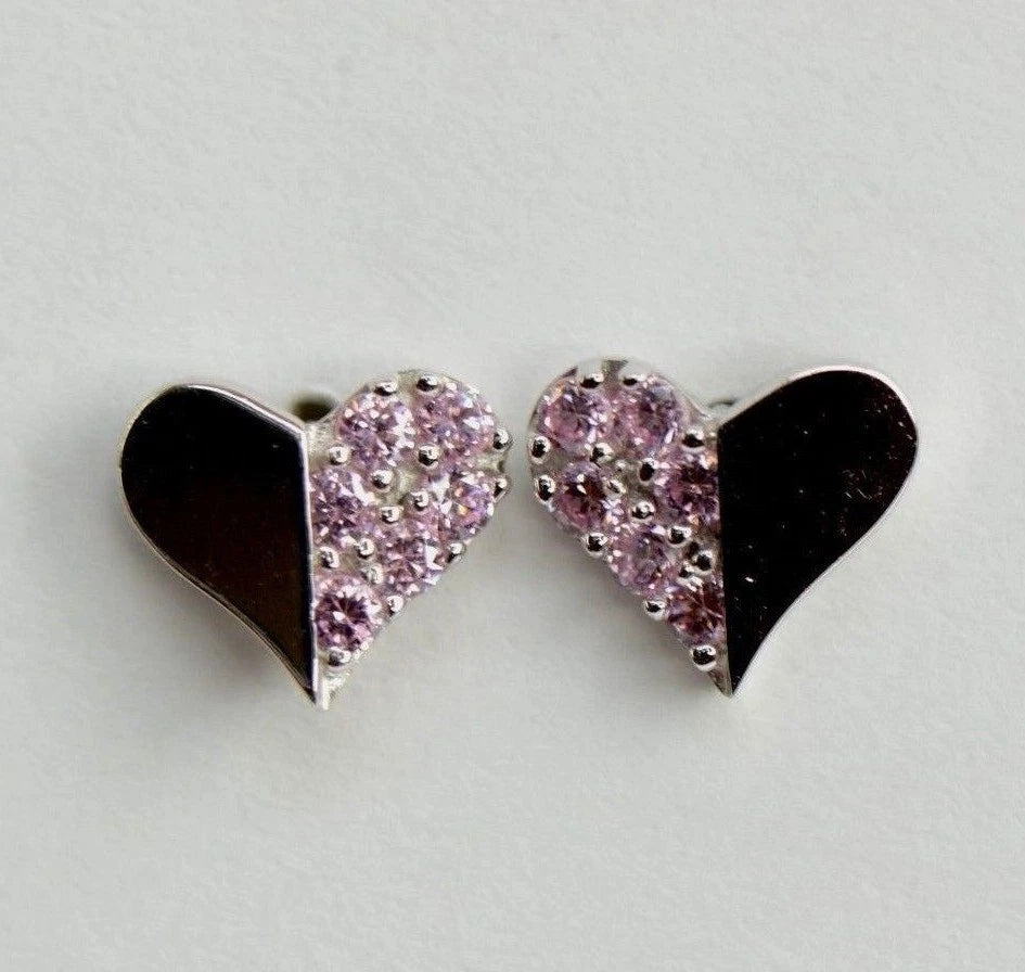 14K Yellow & White Gold Beautiful Heart Shape CZ Stud Earrings for Women