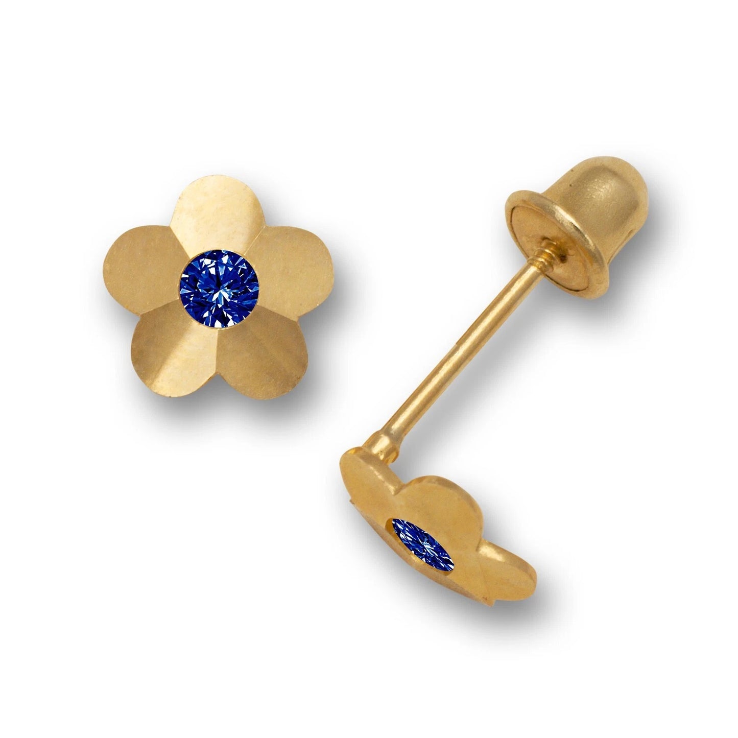 14K Yellow & White Gold Flower Screw Back Stud Earrings for Baby Girl