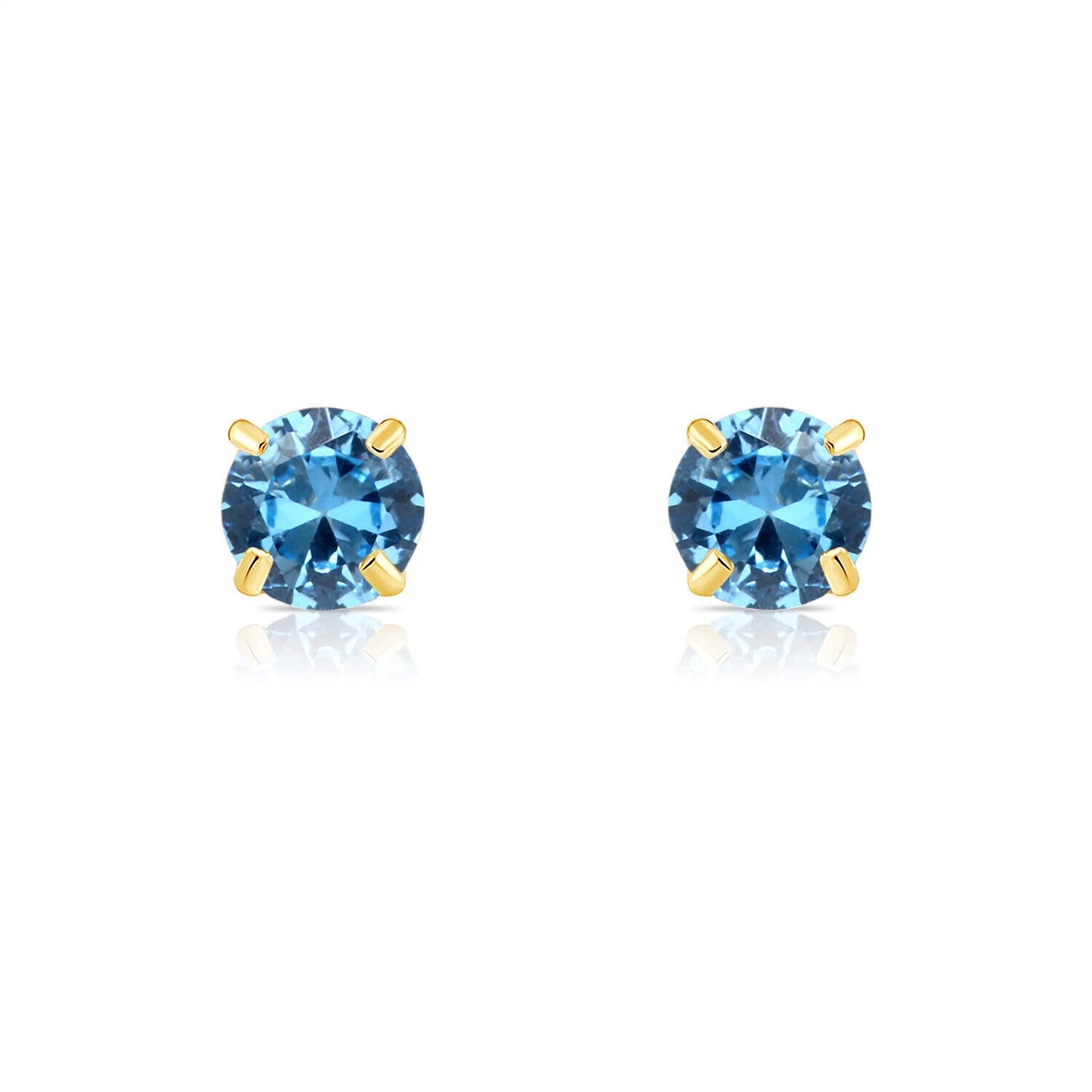 14K Yellow Gold 4mm Round Shaped Birthstone Stud Push Back Earrings for Women