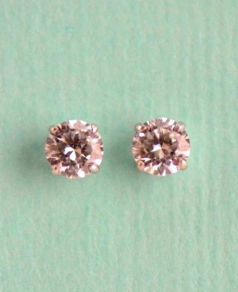 14k Heavy Basket White Gold Round AAA Quality CZ Stud with push back