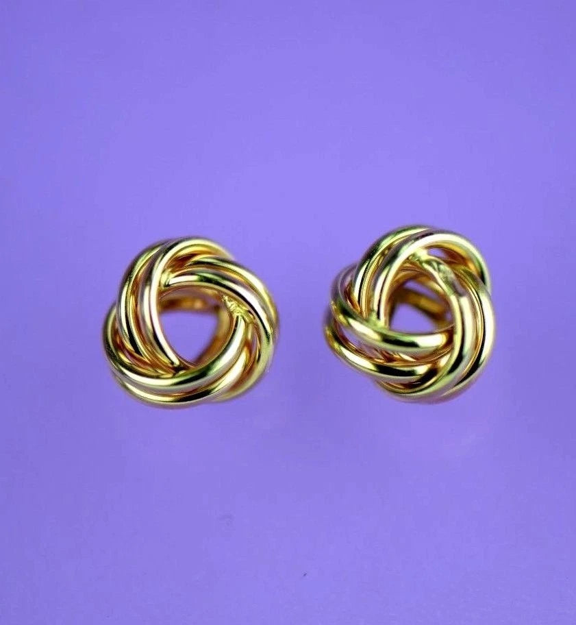14K Yellow and White Gold Polished Love Knot Stud Earrings