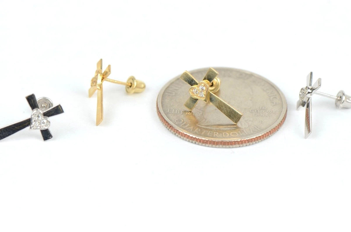 14K Yellow or White Gold Heart CZ Cross