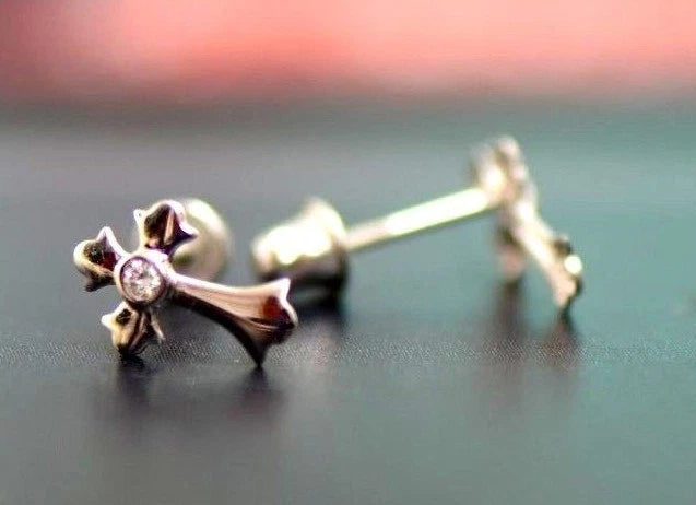 14K White Yellow Gold Cross CZ Earrings