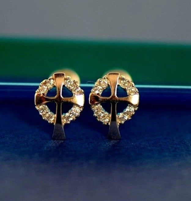 14K White or Yellow Gold Cross CZ Stud Earrings