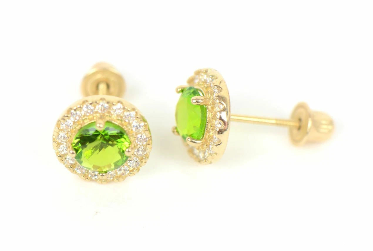 14K Yellow Gold Halo Stud Screw Back Earrings