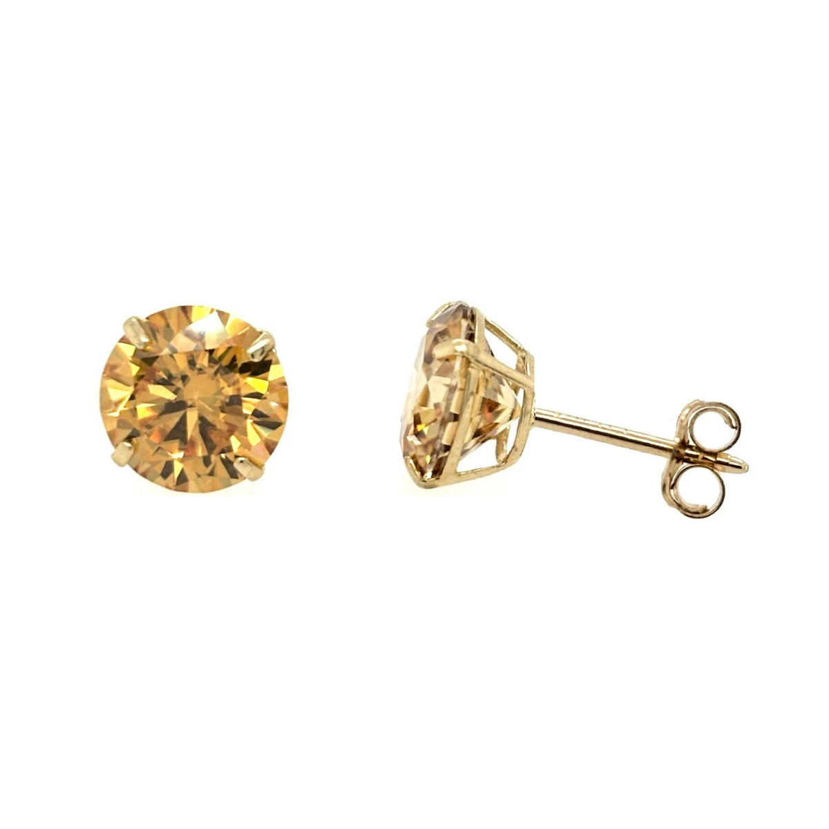 14K Gold Certified GRA D-VVS1 Round Champagne Moissanite Push Back Studs Earrings