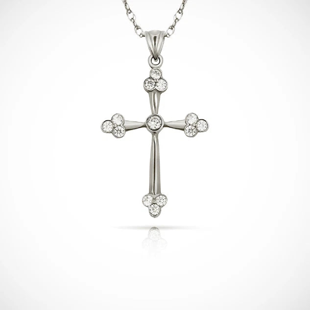 14K Yellow & White Gold Thomas Botonee Cathedral Cross Pendant For Women