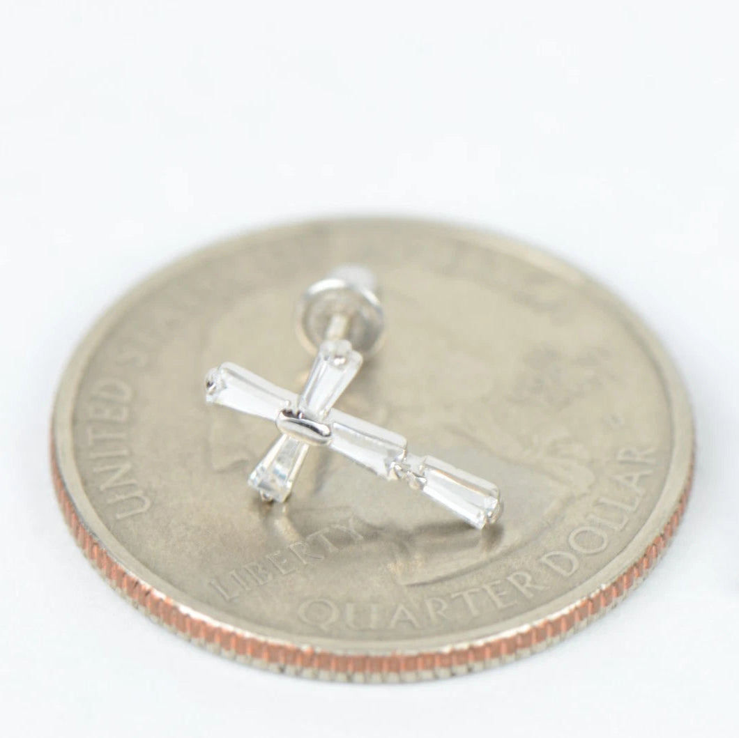 14K Yellow or White Gold Cubic Zirconia Cross Earrings