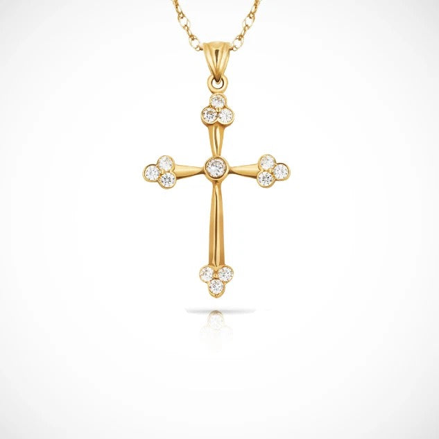 14K Yellow & White Gold Thomas Botonee Cathedral Cross Pendant For Women
