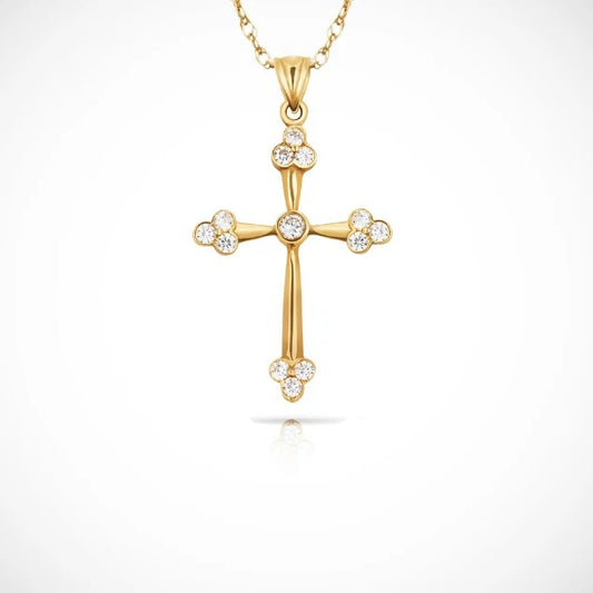 14K Yellow & White Gold Thomas Botonee Cathedral Cross Pendant For Women