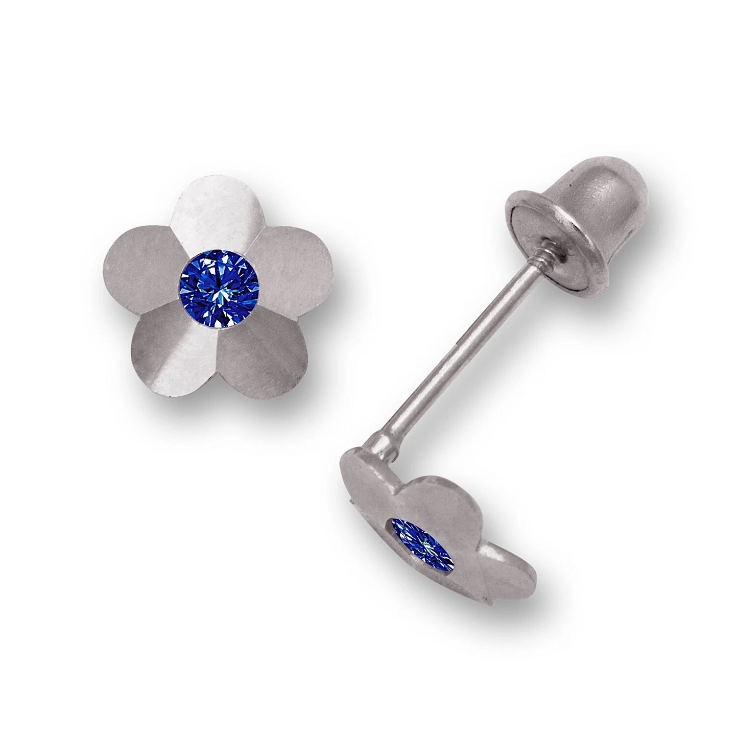 14K Yellow & White Gold Flower Screw Back Stud Earrings for Baby Girl