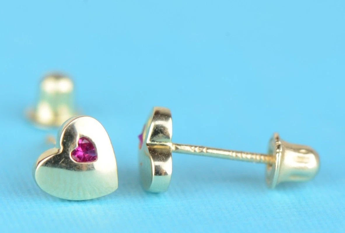 14K White or Yellow Gold Heart One Side Stone Shape CZ Stud Earrings