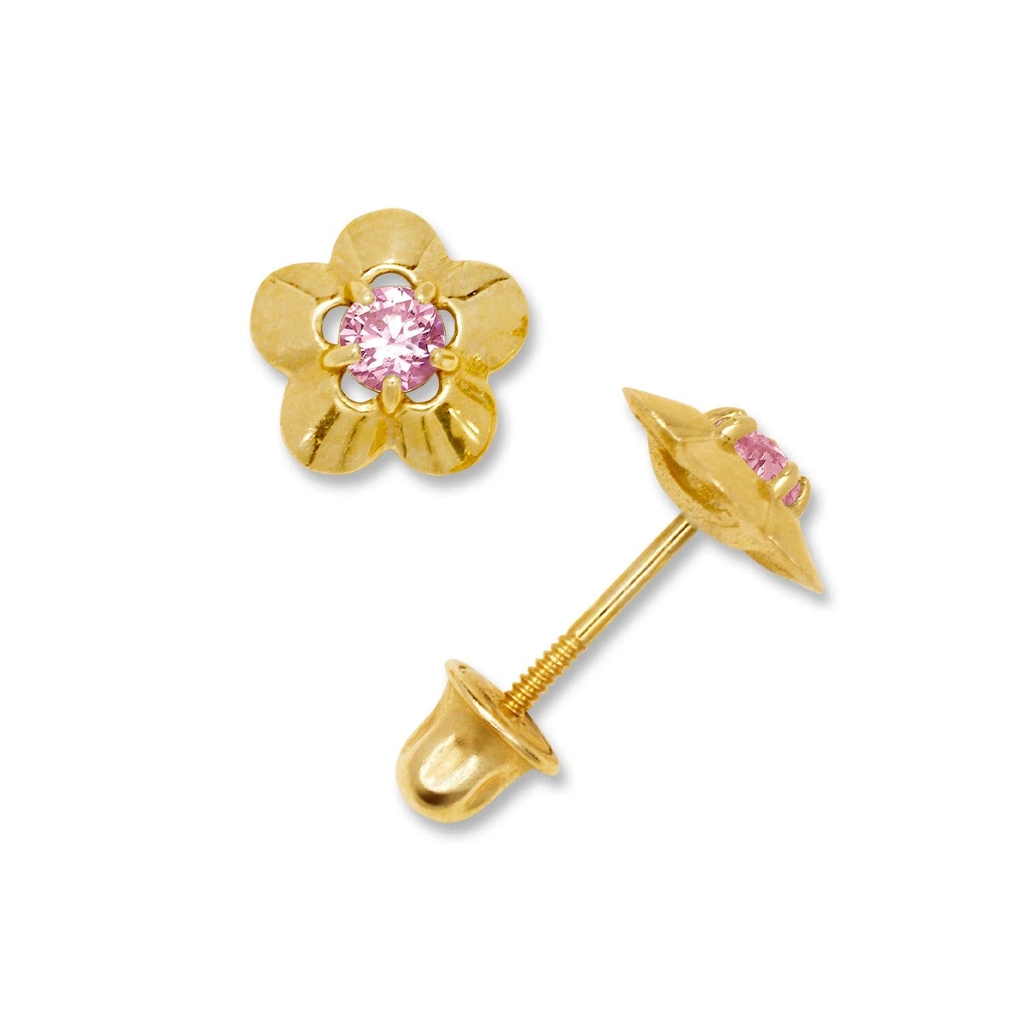 14K Yellow & White Gold Elegant CZ Flower Stud Earrings for Girls