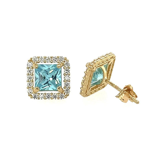 14k Yellow and White Gold Cushion Stud Earrings with Push Back